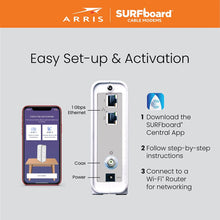 Load image into Gallery viewer, ARRIS Surfboard SB8200 DOCSIS 3.1 Cable Modem | Approved for Comcast Xfinity, Cox, Charter Spectrum, & More | Two 1 Gbps Ports | 1 Gbps Max Internet Speeds | 4 OFDM Channels | 2 Year Warranty