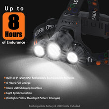 Load image into Gallery viewer, Headlamp Rechargeable 6000 Lumens Super Brightest 4 Modes Head Lamp for Adults Zoom Waterproof Headlight 90°Angle Adjustable Head Lights for Outdoor Camping Hunting Running Hiking(Black)