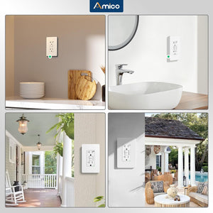 Amico 12 Pack GFCI Outlet 20 Amp, with Wall Plate and Thinner Construction, LED Power Safety Indicator, Self-Testing, Weather Resistant (WR) Receptacles for Outdoor or Indoor Use, ETL Listed, White