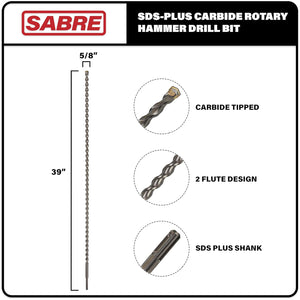 5/8 Inch X 39 Inch SDS plus Rotary Hammer Drill Bit, Carbide Tipped for Brick, Stone, Concrete (5/8" X 37" X 39")