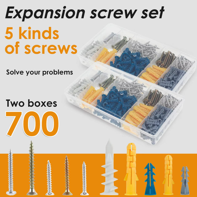 700Pcs Drywall Anchors and Screws Assortment kit Plastic Expansion Anchors and 5 Different Sizes Carbon Steel Screws