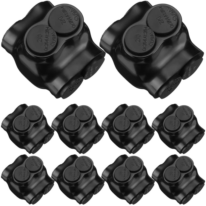 Insulated Wire Connectors Multi Splice Connector Dual Entry Electrical Power Connector Black Cable Connectors 2 Port Connectors(10 Pcs,2/0-6 Wire Range, Slotted or 3/16