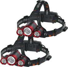 Load image into Gallery viewer, Headlamp Rechargeable 6000 Lumens Super Brightest 4 Modes Head Lamp for Adults Zoom Waterproof Headlight 90°Angle Adjustable Head Lights for Outdoor Camping Hunting Running Hiking(Black)