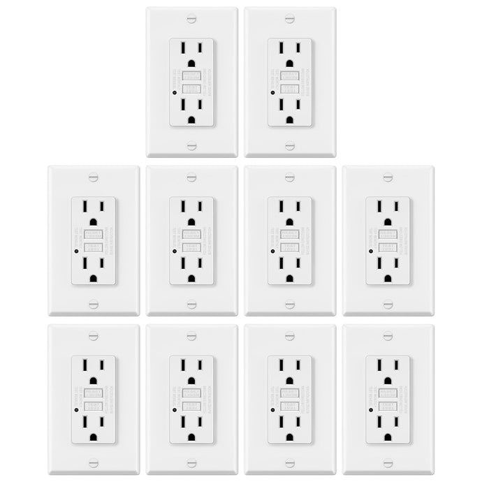 ELECTECK 15 Amp Non-Tamper Resistant GFCI Outlets, Decor GFI Receptacles with LED Indicator, Ground Fault Circuit Interrupter, Wallplate Included, ETL Listed, White, 10 Pack