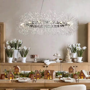 39 In. 12-Light Modern Firework Chrome Crystal Chandelier Glam round Pendant Light Fixture for Dining Room with LED Bulb