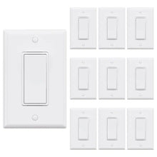 Load image into Gallery viewer, Decor 15 Amp Single Pole Rocker Light Switch with Wall Plate, White (10-Pack)