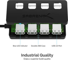 Load image into Gallery viewer, SABRENT 4 Port USB 2.0 Data Hub with Individual LED Lit Power Switches [Charging NOT Supported] for Mac &amp; PC (HB-UMLS)