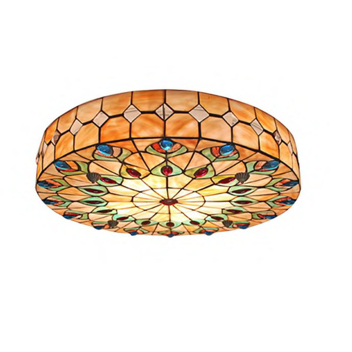 20 In. 4-Light Colorful Vintage Tiffany Flush Mount Ceiling Light Fixture with Colorful Design Lampshade