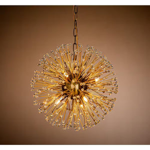 14.6 In. 6-Lights Glam Antique Gold Crystal Beaded Glowworm Firefly Sputnik Globe Pendant Ceiling Lighting Chandelier