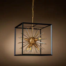 Load image into Gallery viewer, 6-Light Modern Gold Satellite Sputnik Sphere Chandeliers Pendant Lighting with Square Black Cage