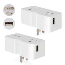 Load image into Gallery viewer, 3 Prong Outlet Extender with 2 Type a USB Wall Charger, Plug Adapter (White, 2-Pack)