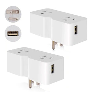 3 Prong Outlet Extender with 2 Type a USB Wall Charger, Plug Adapter (White, 2-Pack)