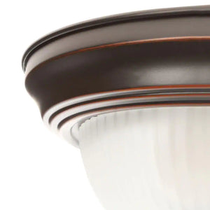 11 In. 2-Light Oil-Rubbed Bronze Flush Mount with Frosted Swirl Glass Shade