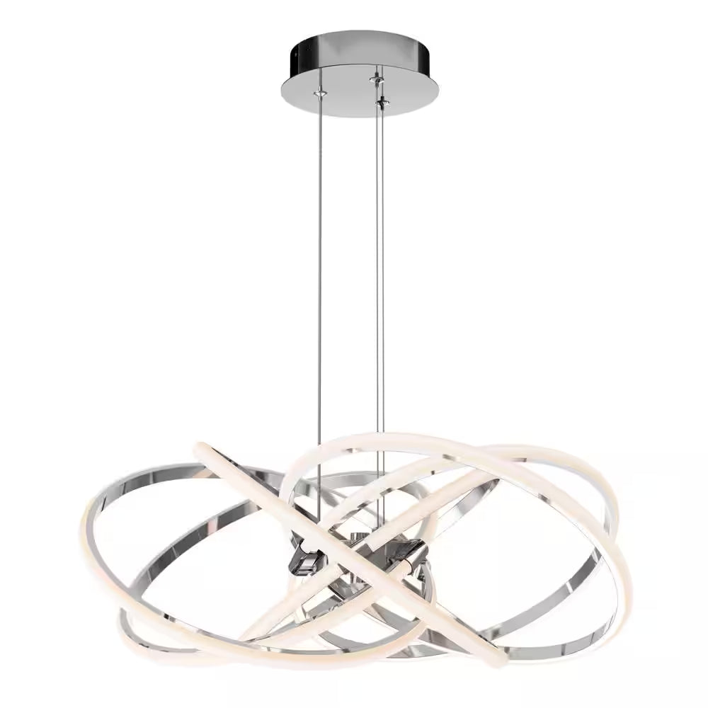 Maelstrom 25-Watt 1 Light Chrome Modern 5 CCT Integrated LED Pendant Light Fixture for Dining Room or Kitchen