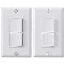 Load image into Gallery viewer, 15 Amp Decorator Combination 2 Single Pole Rocker Switches, Wall Plate Included, White (2-Pack)