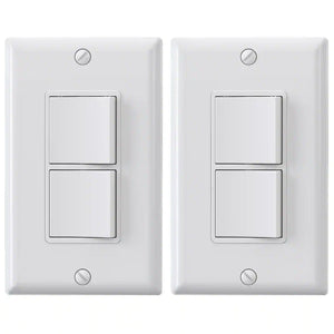 15 Amp Decorator Combination 2 Single Pole Rocker Switches, Wall Plate Included, White (2-Pack)