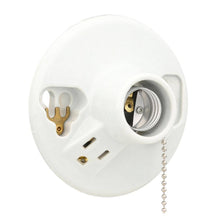 Load image into Gallery viewer, Glazed Porcelain Lamp Holder with Pull Chain and Outlet