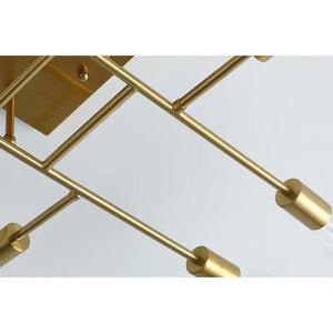 Modern 28 In. 8-Light Gold Sputnik Linear Semi-Flush Mount Ceiling Lighting Fixture