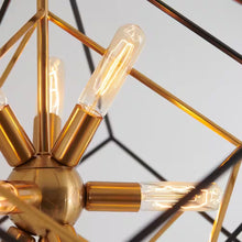 Load image into Gallery viewer, Imperium 9-Light Black and Gold Modern Sputnik Geometric Cage Chandelier Light Fixture for Dining Room or Kitchen