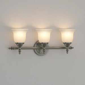 Olgelthorpe 3-Light Brushed Nickel Bathroom Vanity Light Fixture with Bell Shaped Frosted Glass Shades