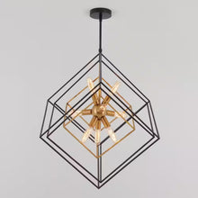 Load image into Gallery viewer, Imperium 9-Light Black and Gold Modern Sputnik Geometric Cage Chandelier Light Fixture for Dining Room or Kitchen