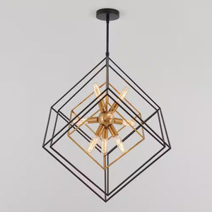 Imperium 9-Light Black and Gold Modern Sputnik Geometric Cage Chandelier Light Fixture for Dining Room or Kitchen