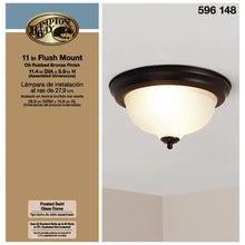 Load image into Gallery viewer, 11 In. 2-Light Oil-Rubbed Bronze Flush Mount with Frosted Swirl Glass Shade