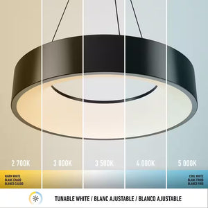 Aiden Drum 31-Watt 1 Light Black Modern 5 CCT Integrated LED Pendant Light Fixture for Dining Room or Kitchen