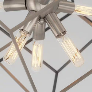 Imperium 9-Light Brushed Nickel Modern Sputnik Geometric Cage Chandelier Light Fixture for Dining Room or Kitchen