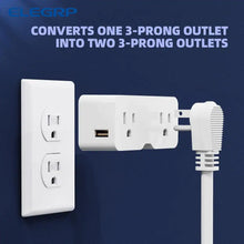 Load image into Gallery viewer, 3 Prong Outlet Extender with 2 Type a USB Wall Charger, Plug Adapter (White, 2-Pack)