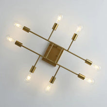 Load image into Gallery viewer, Modern 28 In. 8-Light Gold Sputnik Linear Semi-Flush Mount Ceiling Lighting Fixture