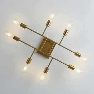 Modern 28 In. 8-Light Gold Sputnik Linear Semi-Flush Mount Ceiling Lighting Fixture