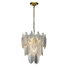 Load image into Gallery viewer, 5 Light Modern Glam Painted Brass Gold 3-Tier Chandelier with Textured Glass Accents