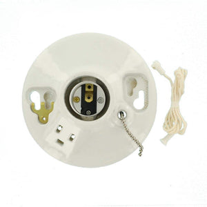 Glazed Porcelain Lamp Holder with Pull Chain and Outlet