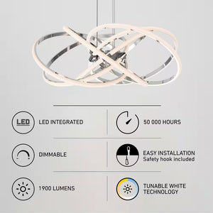 Maelstrom 25-Watt 1 Light Chrome Modern 5 CCT Integrated LED Pendant Light Fixture for Dining Room or Kitchen