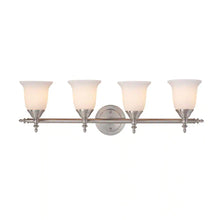 Load image into Gallery viewer, Olgelthorpe 3-Light Brushed Nickel Bathroom Vanity Light Fixture with Bell Shaped Frosted Glass Shades