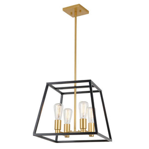 Carter 8-Light Black and Gold Modern Industrial Cage Chandelier Light Fixture for Dining Room or Kitchen