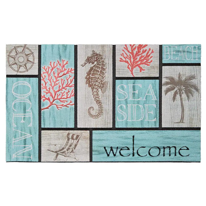 Addison Welcome Coral Azul 18 In. X 30 In. Recycled Rubber Door Mat