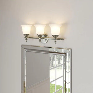 Olgelthorpe 3-Light Brushed Nickel Bathroom Vanity Light Fixture with Bell Shaped Frosted Glass Shades