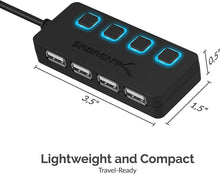 Load image into Gallery viewer, SABRENT 4 Port USB 2.0 Data Hub with Individual LED Lit Power Switches [Charging NOT Supported] for Mac &amp; PC (HB-UMLS)