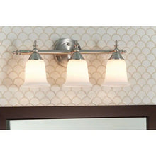 Load image into Gallery viewer, Olgelthorpe 3-Light Brushed Nickel Bathroom Vanity Light Fixture with Bell Shaped Frosted Glass Shades