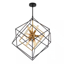 Load image into Gallery viewer, Imperium 9-Light Black and Gold Modern Sputnik Geometric Cage Chandelier Light Fixture for Dining Room or Kitchen