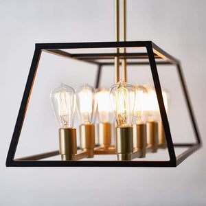 Carter 8-Light Black and Gold Modern Industrial Cage Chandelier Light Fixture for Dining Room or Kitchen