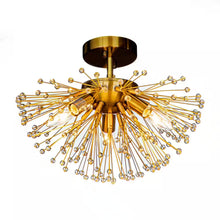 Load image into Gallery viewer, 14.6 In. 3-Lights Modern Glam Antique Gold Firework Sputnik Semi-Flush Mount Ceiling Light with Crystal Beaded