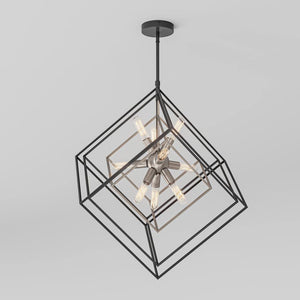 Imperium 9-Light Brushed Nickel Modern Sputnik Geometric Cage Chandelier Light Fixture for Dining Room or Kitchen