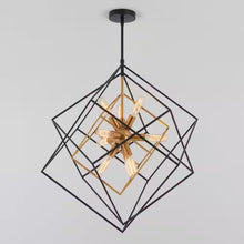 Load image into Gallery viewer, Imperium 9-Light Black and Gold Modern Sputnik Geometric Cage Chandelier Light Fixture for Dining Room or Kitchen