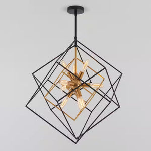 Imperium 9-Light Black and Gold Modern Sputnik Geometric Cage Chandelier Light Fixture for Dining Room or Kitchen