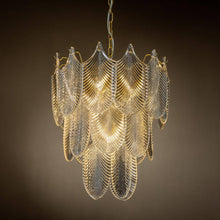 Load image into Gallery viewer, 5 Light Modern Glam Painted Brass Gold 3-Tier Chandelier with Textured Glass Accents