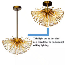 Load image into Gallery viewer, 14.6 In. 3-Lights Modern Glam Antique Gold Firework Sputnik Semi-Flush Mount Ceiling Light with Crystal Beaded