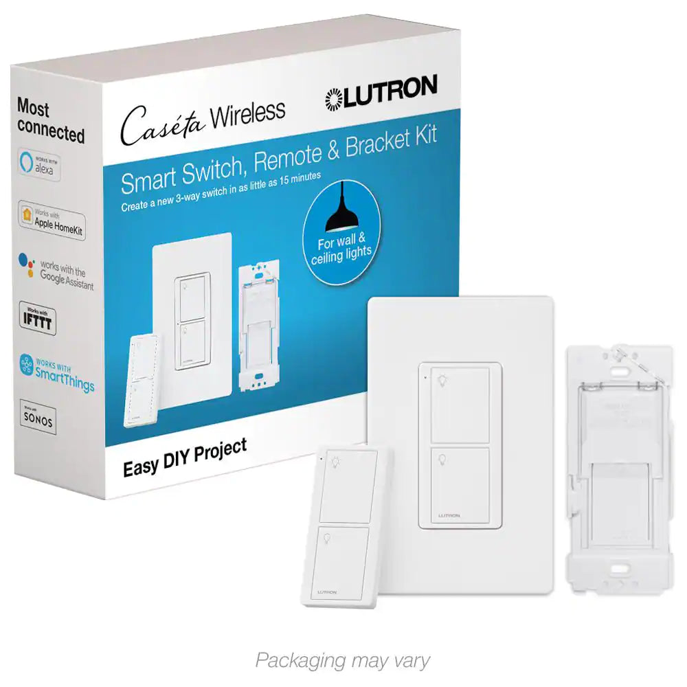 Caseta Smart Switch Kit (3 Way, 2 Points of Control) with Pico Remote, Wallplate and Bracket, White